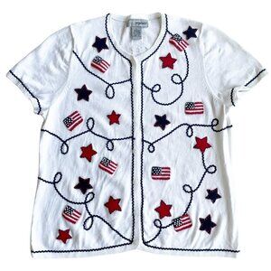 Designers Originals Studio Women's Patriotic Cardigan Sweater - Size Large